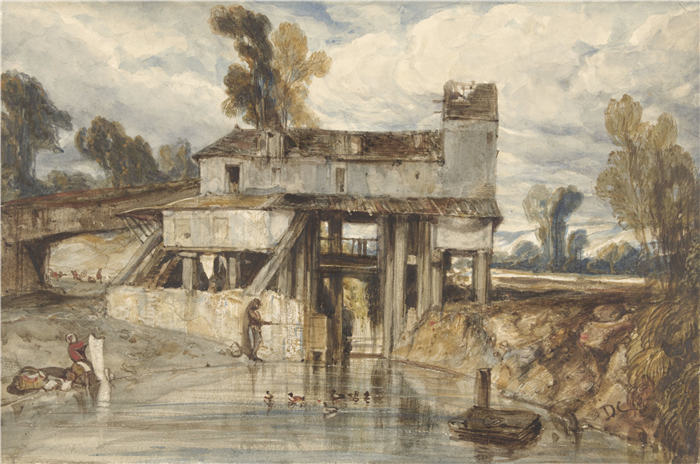 亚历山大·加布里埃尔·尚（Alexandre-Gabriel Decamps,法国画家）作品-景观与水车（1813 - 1860）