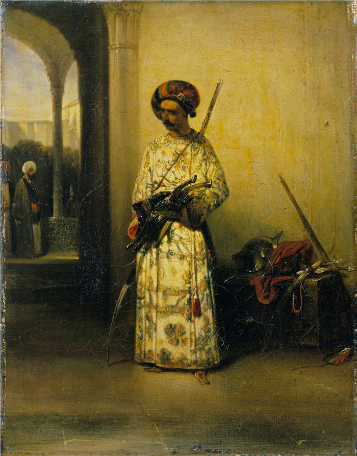 亚历山大·加布里埃尔·尚（Alexandre-Gabriel Decamps,法国画家）作品-维齐尔卫队士兵（约 1826 年）