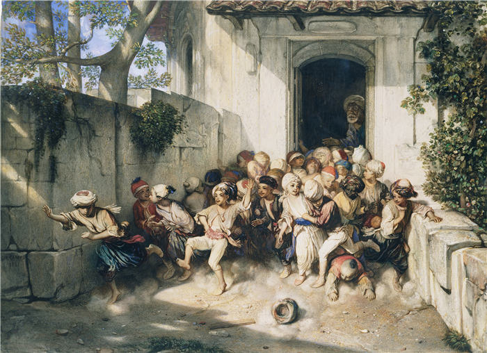 亚历山大·加布里埃尔·尚（Alexandre-Gabriel Decamps,法国画家）作品-失学（1841）
