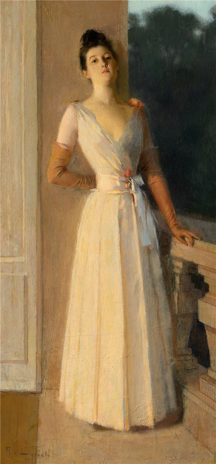 阿尔伯特·林奇（Albert Lynch，秘鲁）作品-煤气灯下的肖像（约 1900 年）
