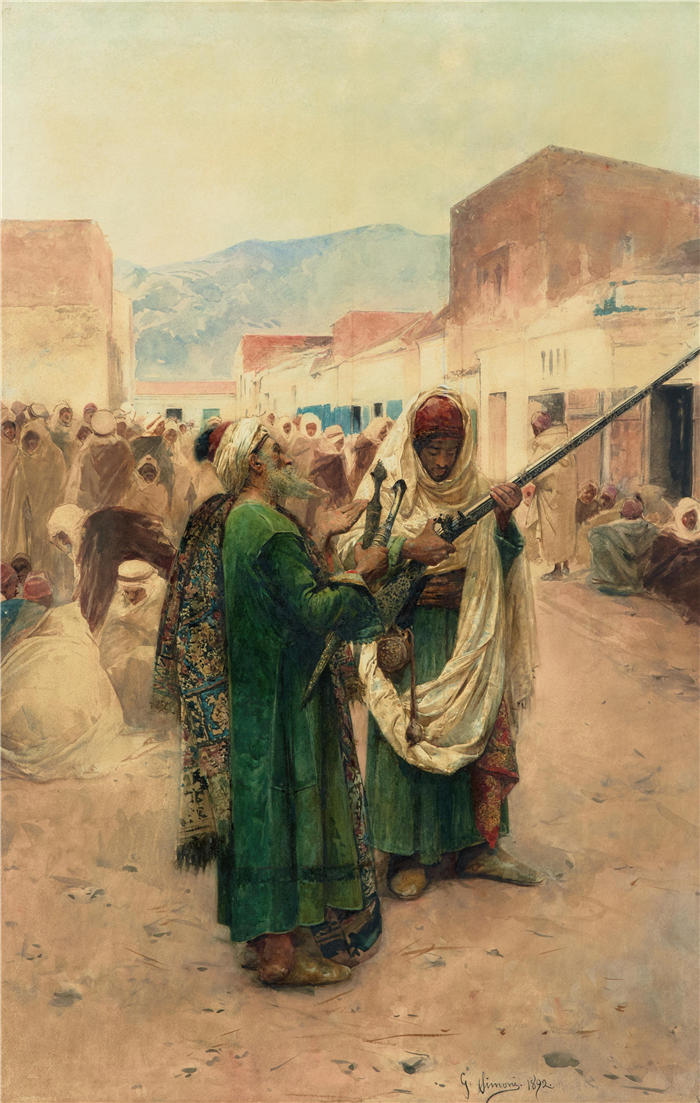 古斯塔沃·西蒙尼（Gustavo Simoni，意大利画家）作品-军火商 (1892)
