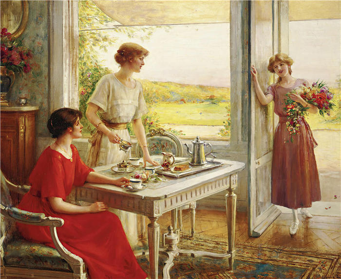 阿尔伯特·林奇(Albert Lynch,秘鲁)作品-茶时间