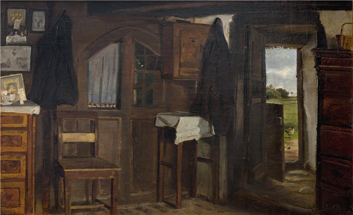 汉斯·史密斯（Hans Smidth，丹麦画家）作品-农舍的内部 (1902 - 1903)