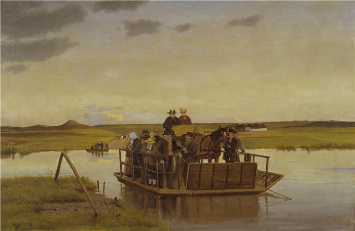 汉斯·史密斯（Hans Smidth，丹麦画家）作品-Gudenåen 上的渡轮 (1909 - 1917)