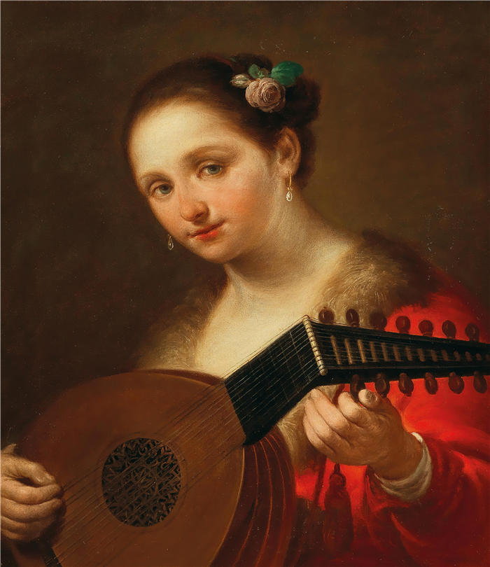 安东尼奥·贝卡德利（Antonio Beccadelli，意大利人，1718 – 1803 年）作品-一个有琵琶的年轻女子