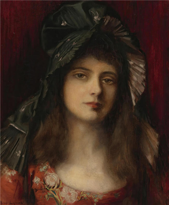 阿尔伯特·林奇(Albert Lynch,秘鲁)作品-绿色的帽子