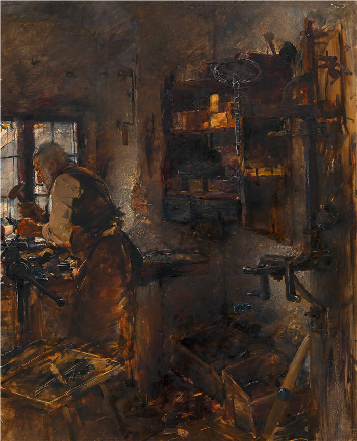 卡尔·冯·梅罗德（Carl Von Merode，奥地利画家）作品-锁匠车间（1902）
