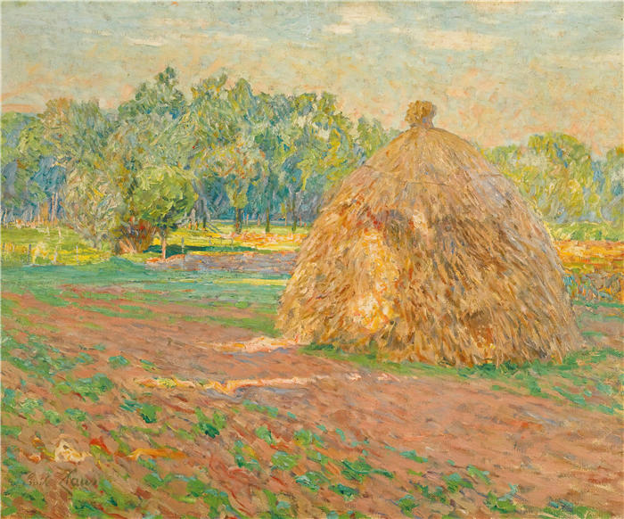 埃米尔·克劳斯（Emile Claus，比利时画家，1849 - 1924 年）作品-干草堆 (1909)