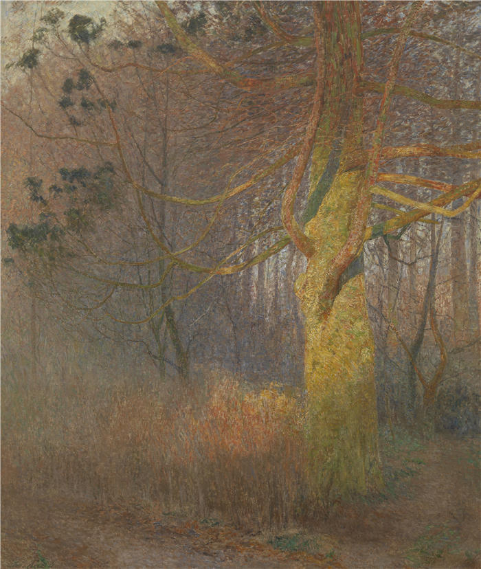 埃米尔·克劳斯（Emile Claus，比利时画家，1849 - 1924 年）作品-阳光下的树 (1900)