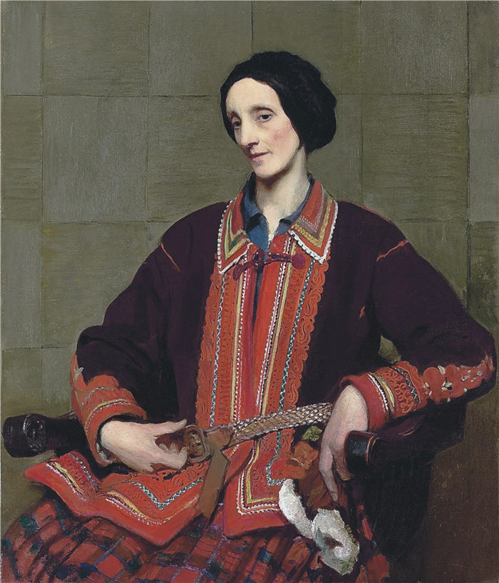乔治·斯宾塞·沃森（George Spencer Watson，英，1869 – 1934）作品-希尔达·斯宾塞·沃森的肖像 (1932)