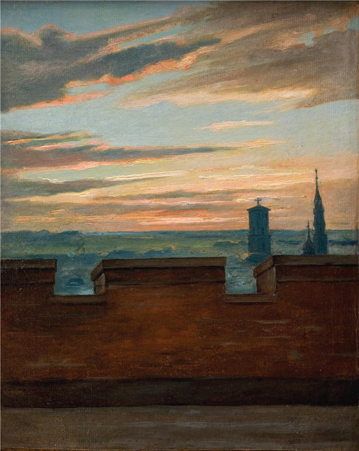 马蒂努斯·罗比（Martinus Rørbye，丹麦画家，1803-1848 年）作品-哥本哈根日落景观 (1844 - 1849)