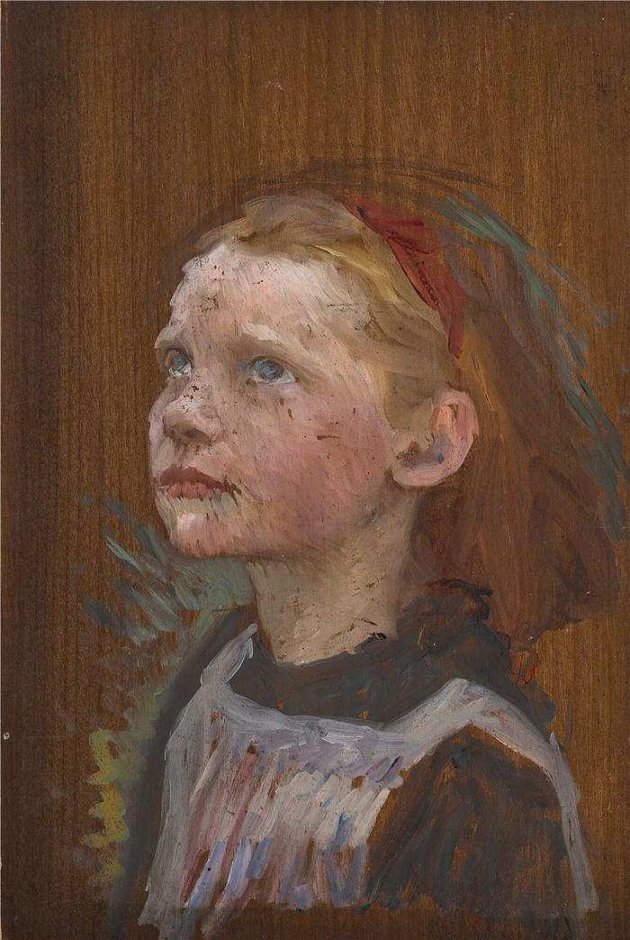 乔治·克劳森（George Clausen，英国画家）作品-一个女孩的研究