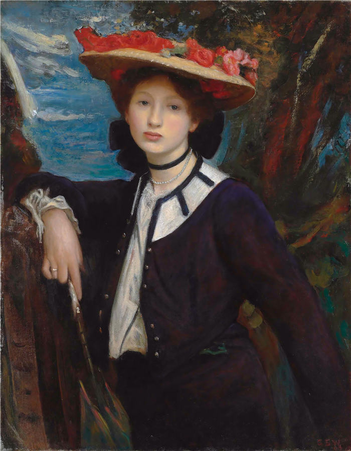 乔治·斯宾塞·沃森（George Spencer Watson，英，1869 – 1934）作品-拿着阳伞的女士 (1904)