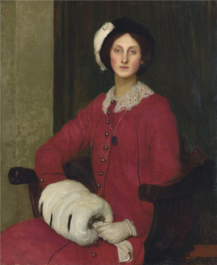 乔治·斯宾塞·沃森（George Spencer Watson，英，1869 – 1934）作品-希尔达斯宾塞沃森的肖像