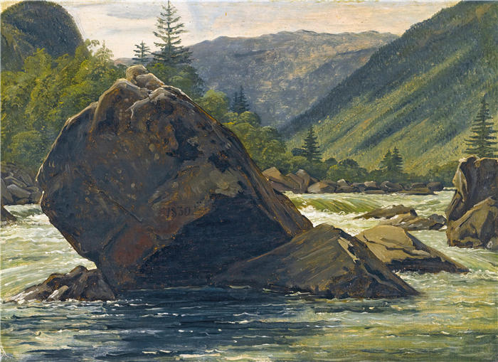 马蒂努斯·罗比（Martinus Rørbye，丹麦画家，1803-1848 年）作品-急流中不稳定的岩石（1830 年）
