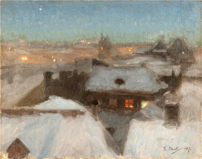 格奥尔格·保利（ Georg Pauli,瑞典画家）作品-斯德哥尔摩 Söder 的冬夜（1889 年）