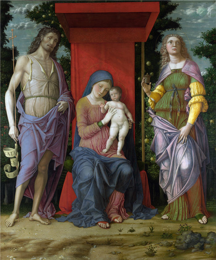 安德里亚·曼特尼亚（Andrea Mantegna，意大利画家，1431-1506）作品-麦当娜与圣玛丽抹大拉和施洗者圣约翰