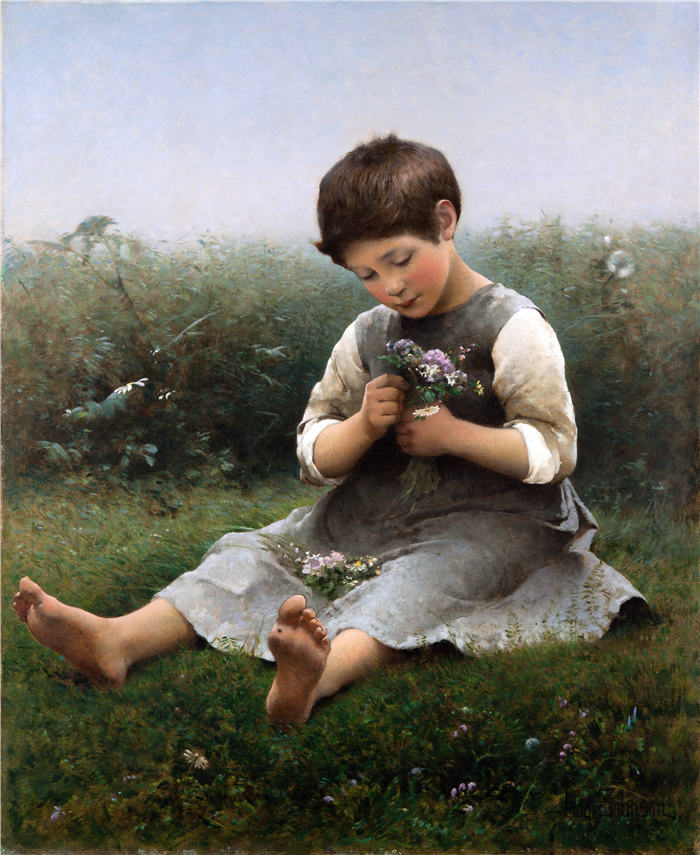 雨果·费德里克·萨尔姆森（ Hugo Federick Salmson，瑞典画家）作品-采花的女孩（约 1883 年）