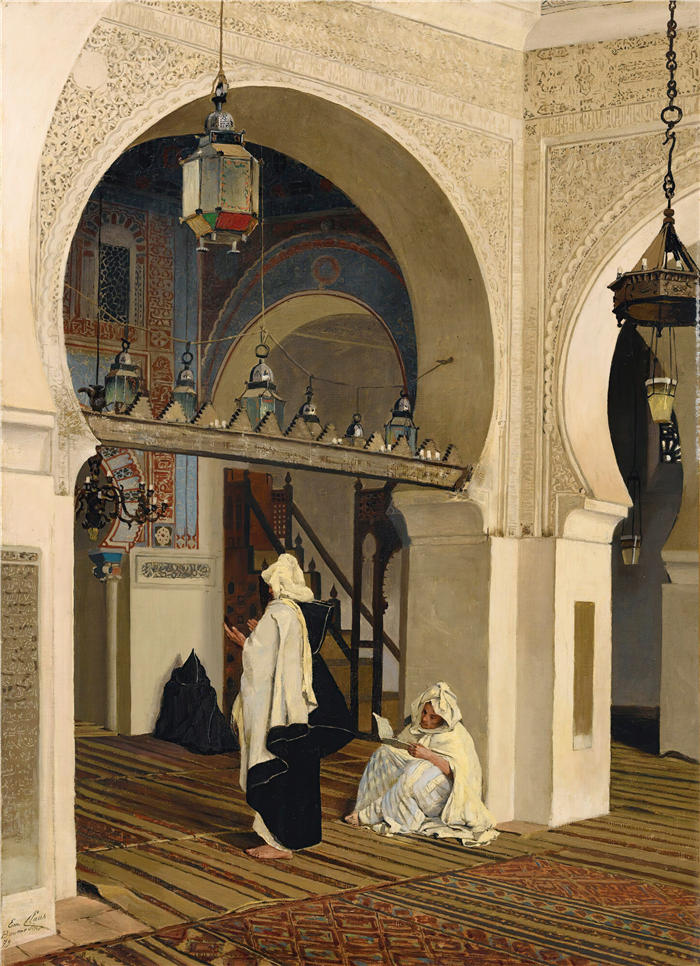 埃米尔·克劳斯（Emile Claus，比利时画家，1849 - 1924 年）作品-西迪布迈丁清真寺（1879 年）