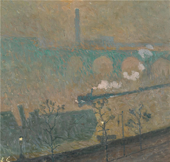 埃米尔·克劳斯（Emile Claus，比利时画家，1849 - 1924 年）作品-雾，灯笼