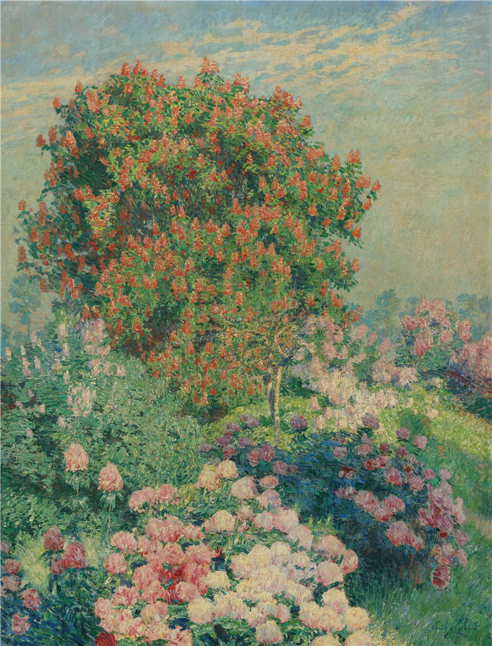 埃米尔·克劳斯（Emile Claus，比利时画家，1849 - 1924 年）作品-五月的花园