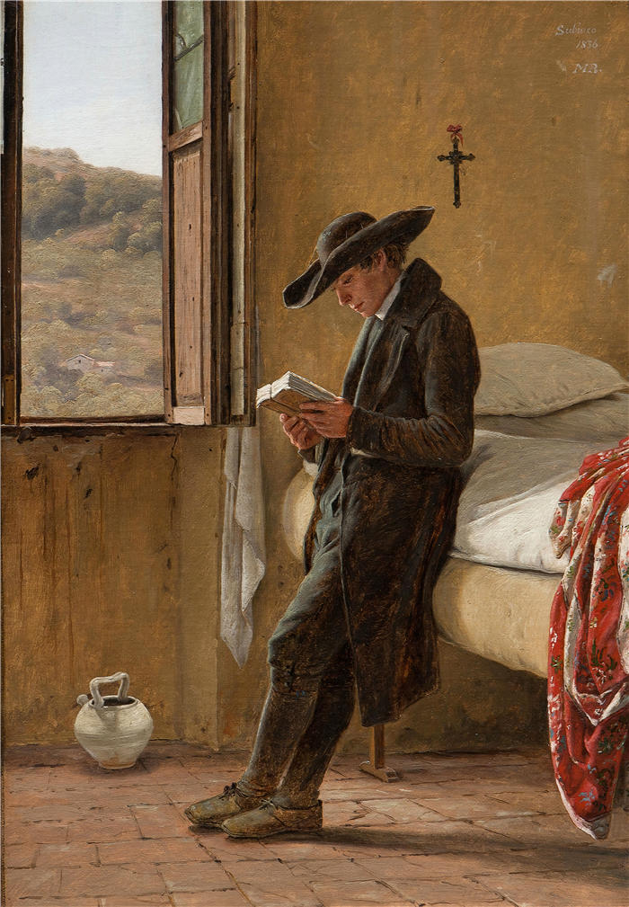 马蒂努斯·罗比（Martinus Rørbye，丹麦画家，1803-1848 年）作品-年轻的牧师阅读（1836 年）