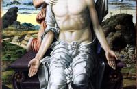 安德里亚·曼特尼亚（Andrea Mantegna，意大利画家，1431-1506）作品-由小天使和六翼天使支持的怜悯基督