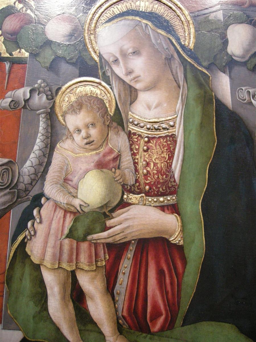 卡洛·克里维利（Carlo Crivelli，意大利画家，1435-1495）作品--麦当娜与捐赠者登基（详细）