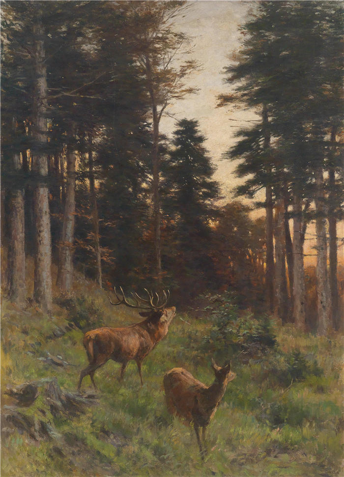 弗朗茨·泽弗·冯·帕辛格（ Franz Xaver von Pausinger）作品-黄昏的鹿