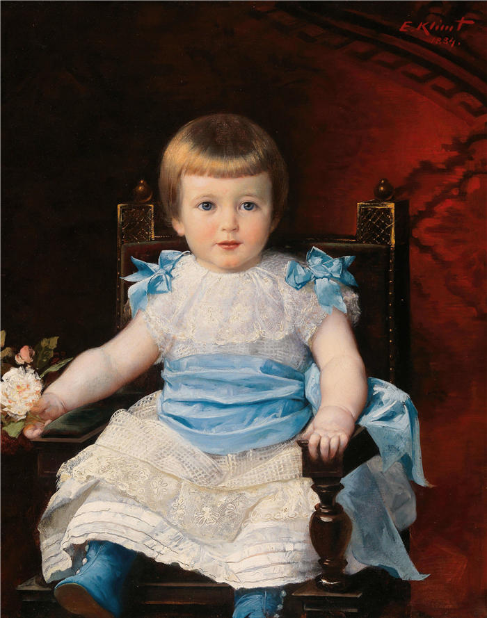 恩斯特·克里姆特（Ernst Klimt）作品-一个坐着的小女孩的肖像