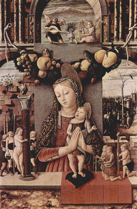 卡洛·克里维利（Carlo Crivelli，意大利画家，1435-1495）作品--激情的麦当娜