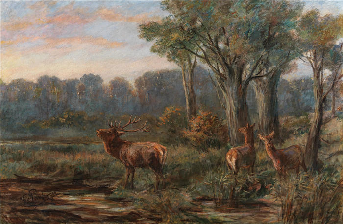 弗朗茨·泽弗·冯·帕辛格（ Franz Xaver von Pausinger）作品-林间空地中的红鹿