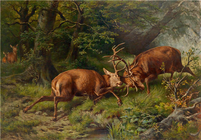 弗朗茨·泽弗·冯·帕辛格（ Franz Xaver von Pausinger，奥地利画家）作品-战斗雄鹿（1887）