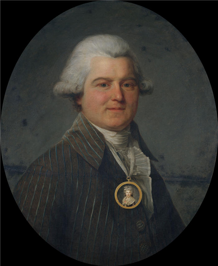 安托万·韦斯蒂尔（Antoine Vestier）作品-一个戴着带有妻子肖像的奖章的男人的肖像（1792 年）
