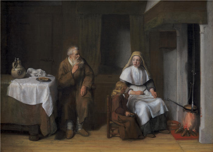 亚伯拉罕·范迪克（Abraham Van Dijck，荷兰画家，1635 - 1680 年）作品-先知以利亚与撒勒法的寡妇和她的儿子 (1650 – 1672)