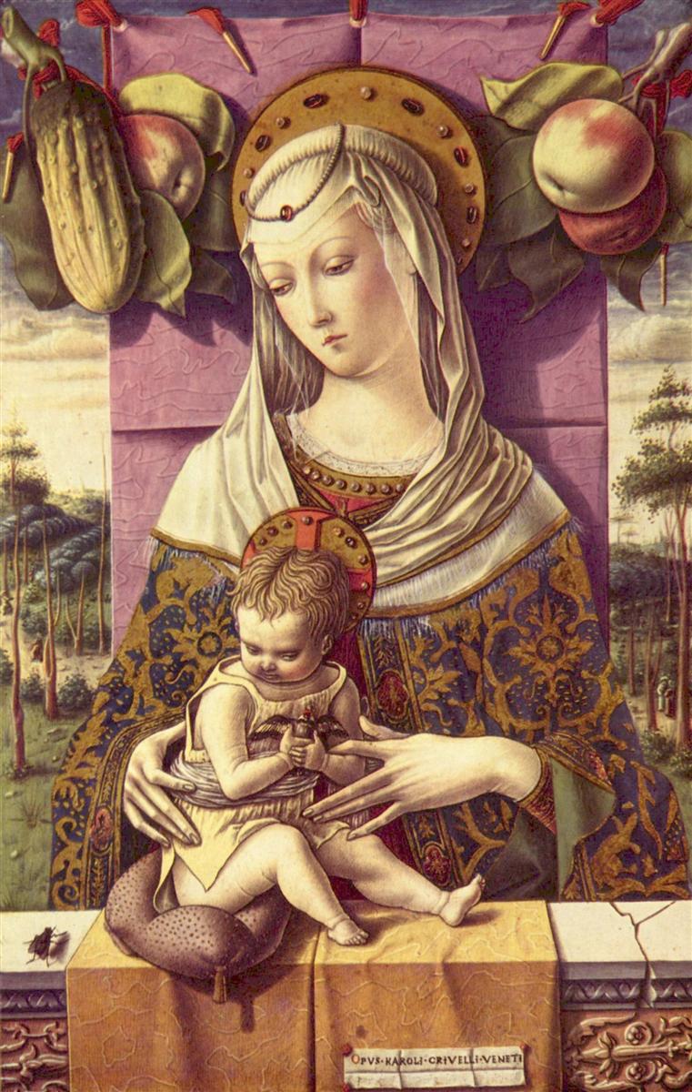 卡洛·克里维利(Carlo Crivelli,意大利画家,1435-1495)作品--玛丽带着孩子
