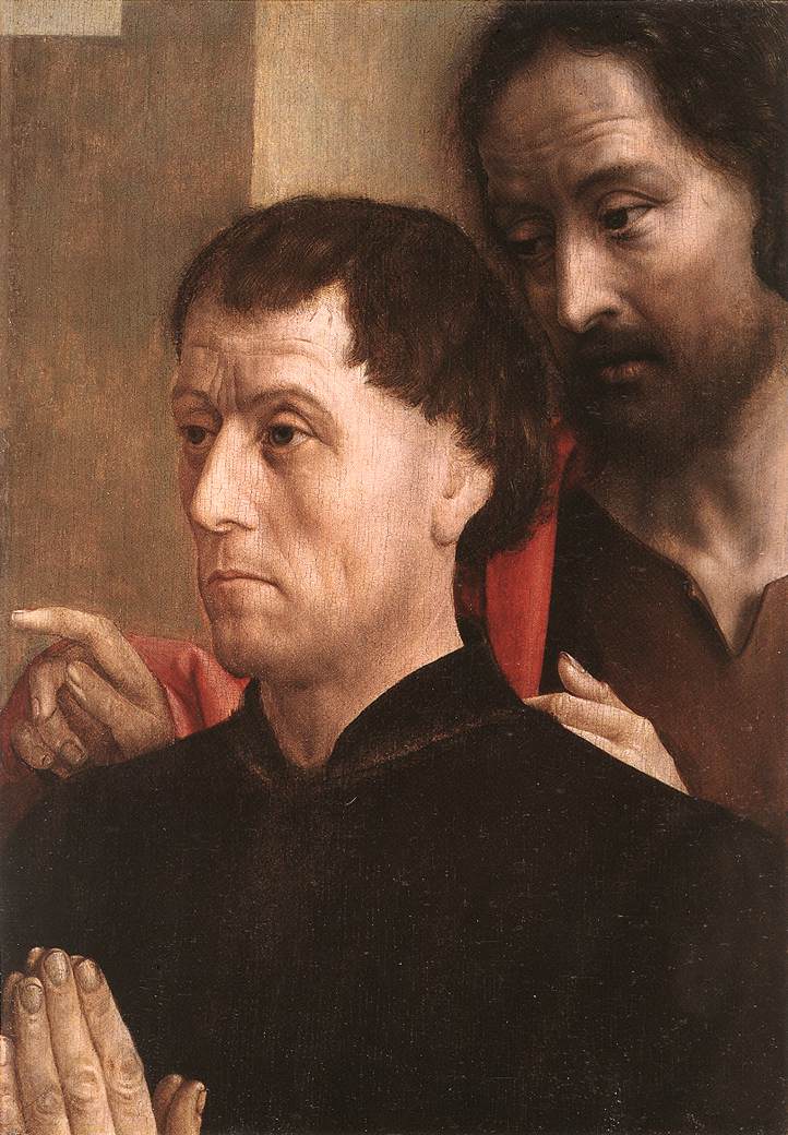 雨果范德格斯（Hugo van der Goes，佛兰芒，1440-1482）作品-与施洗者圣约翰一起祷告的人的肖像