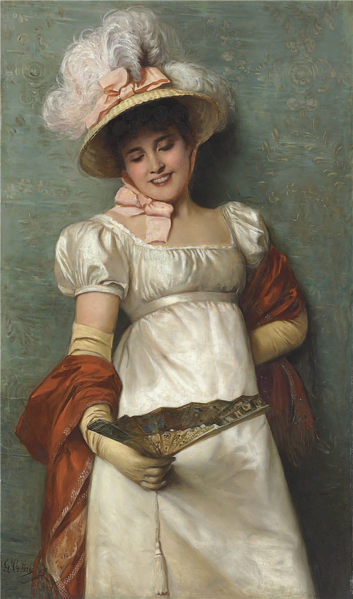乔瓦尼·科斯塔（Giovanni Costa，意大利，1826 - 1903 年）作品-一个美丽的少女