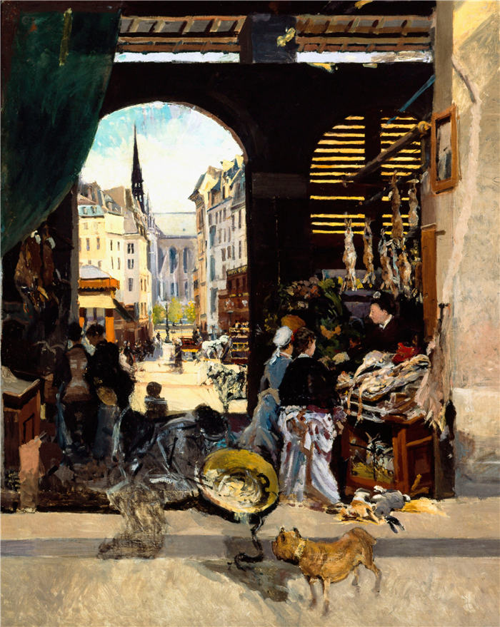 埃米尔·安托万·吉里尔（Emile Antoine Guillier，法国，1849 - 1883 年）作品-加尔默罗会市场，莫伯特广场（1880 年）