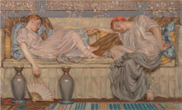 阿尔伯特·约瑟夫·摩尔（Albert Joseph Moore，英国，1841-1893）作品-珠子（研究）