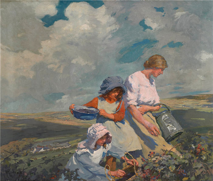 伊丽莎白阿德拉福布斯(Elizabeth Adela Forbes，加拿大, 1859 – 1912)作品-黑莓聚会（1912）