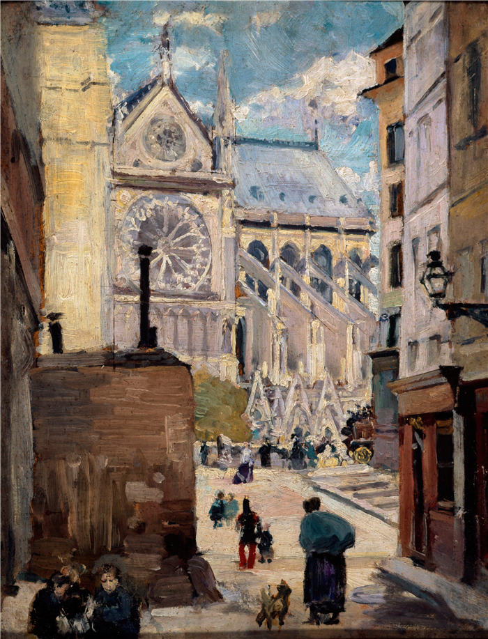 埃米尔·安托万·吉里尔（Emile Antoine Guillier）作品-从 rue de l'Hôtel-Colbert 看到的巴黎圣母院（1880 年）