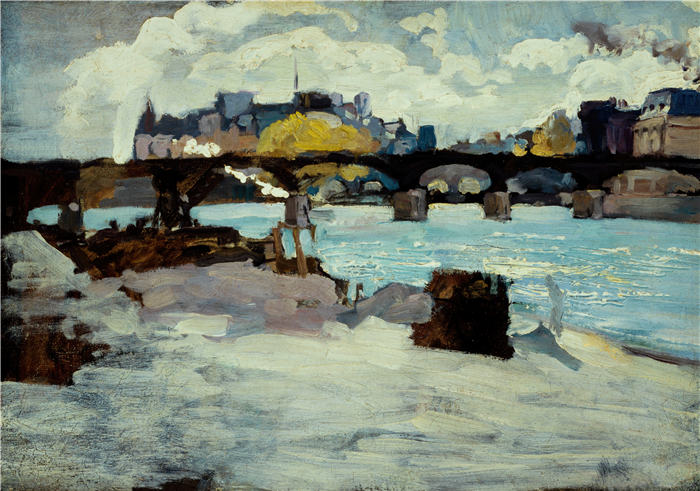 埃米尔·安托万·吉里尔（Emile Antoine Guillier，法国，1849 - 1883 年）作品-艺术桥和 Ile de la Cité 的尖端（1880 年）