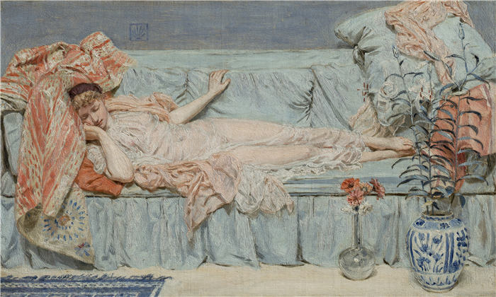 阿尔伯特·约瑟夫·摩尔（Albert Joseph Moore，英国，1841-1893）作品-百合花 (1866)