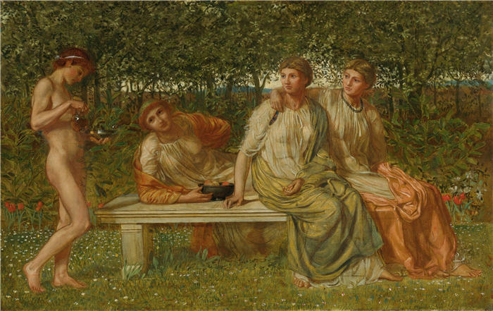 阿尔伯特·约瑟夫·摩尔（Albert Joseph Moore，英国，1841-1893）作品-大理石座椅