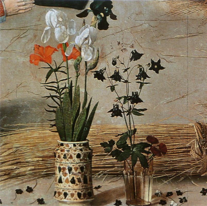 雨果范德格斯（Hugo van der Goes，佛兰芒，1440-1482）作品-花（波尔蒂纳里祭坛画中央面板的细节）