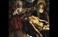 巴托洛梅·贝尔梅霍（Bartolomé Bermejo，西班牙，1440-1501）作品-佳能 Luis Desplá 的圣母怜子图（详细）