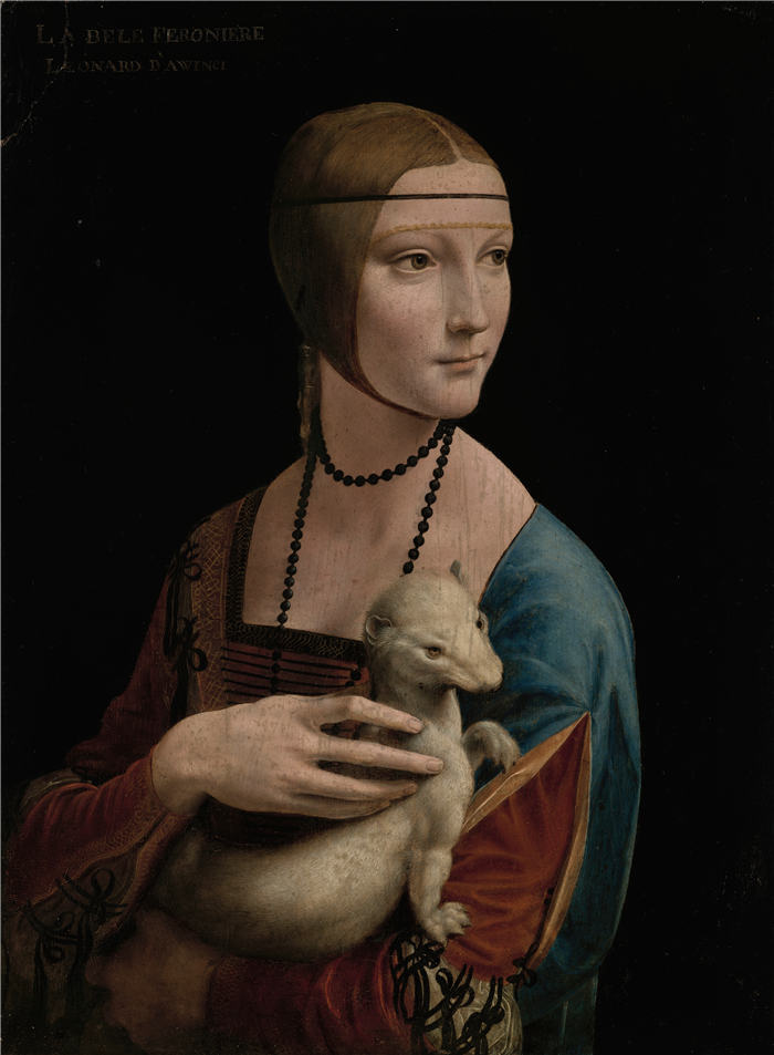 达·芬奇（Leonardo da Vinci，意大利）作品-戴貂皮的女士 – 塞西莉亚·加莱拉尼 (Cecilia Gallerani) 的肖像（约 1473–1536 年）（1490 年）