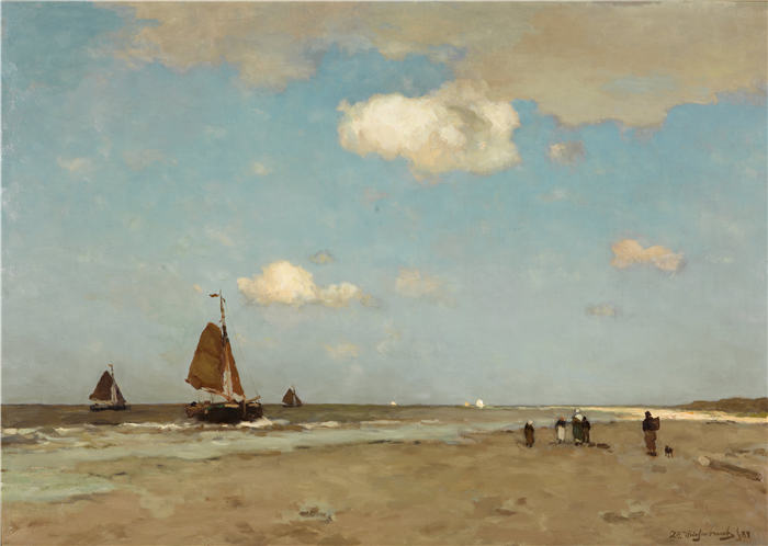 约翰·亨德里克·魏森布鲁赫(Johan Hendrik Weissenbruch)作品-海滩场景