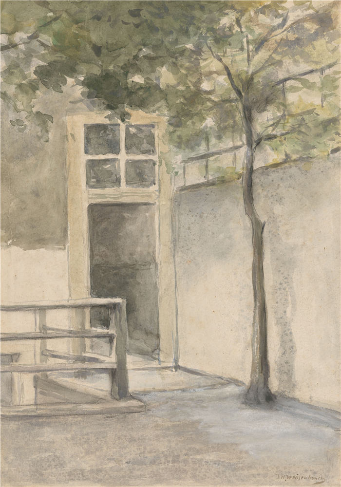 约翰·亨德里克·魏森布鲁赫（Johan Hendrik Weissenbruch）作品-从海牙 Kazernestraat 艺术家工作室看庭院（1834 - 1903 年）